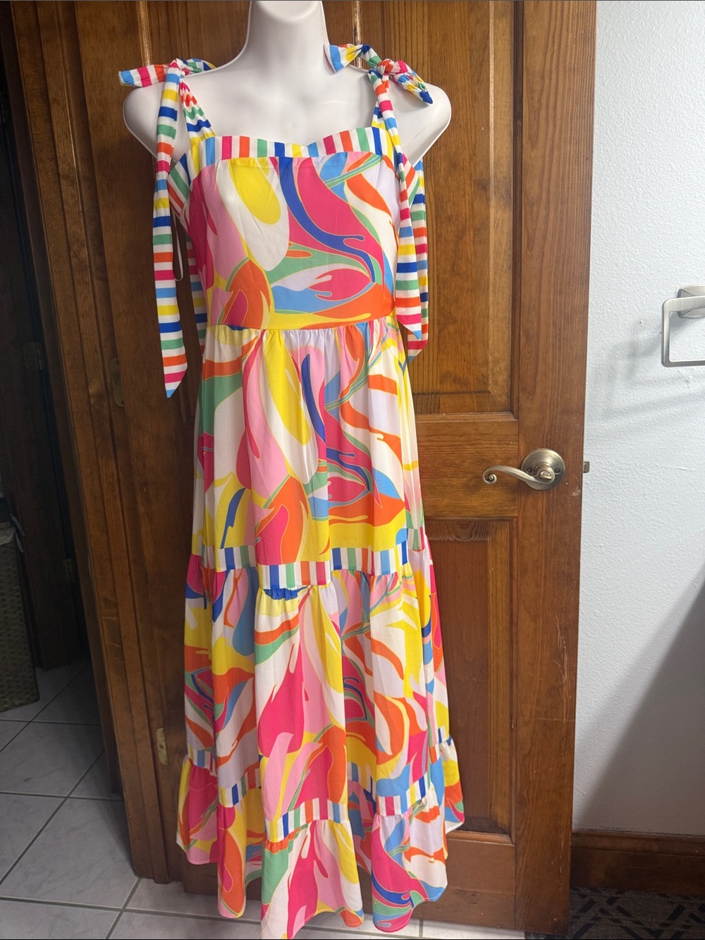 Flying Tomato Bright Multicolor Stripe & Swirl Maxi Dress